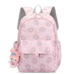 Kawaii My Melody Print Backpack Pink Cartoon Student School Bag Large Capacity Girls Daily Travel Backpack with Plush Keychain (New)