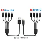 Short Cord 5V USB A C to Type C Multiple Charging Cable 4 in 1 Micro USB Splitter Adapter Cable 4 Port USB C PD Splitter Cable (New)