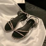 bling bling narrow band gladiator sandals women slip on ankle strap crystal summer shoes woman low heel glitter sandales femmes (New)