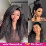 Invisi Draw-strings Kinky Straight 360 Glueless Wig Pre-Cut Lace Invisi Fit Strap Wear Go Wig Human Hair Wig With Drawstring (New)