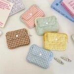 Cute Plaid Coin Purse Polyester Multi Layer Card Storage Bag Multifunctional with Zipper Storage Bag Travelling Storage (New)