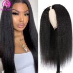 Brazilian U V Part Wig 100% Human Hair No Leave Out Kinky Straight Wig For Women V Part No Glue Natural Color Human Hair Wig (New)