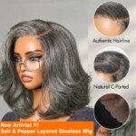 Short Layered Salt and Pepper Grey Wigs 5x5 Pre-cut Lace Wig Human Hair Bob Wig 5x5 Ready To Wear Glueless Wig Human Hair Wig (New)