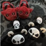 Dark Gothic Slippers Women Subculture 2025 Winter Style Flat Bottom Plush Warm Indoor Home Slippers For Women Household Slippers (New)