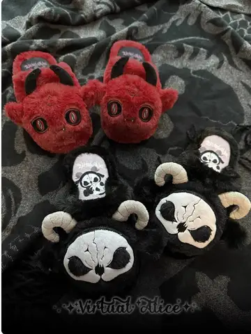 Sdbedc3cc45544878a2a446b03ad5c6aeX_480x480q75 Dark Gothic Slippers Women Subculture 2025 Winter Style Flat Bottom Plush Warm Indoor Home Slippers For Women Household Slippers (New) - Image 1