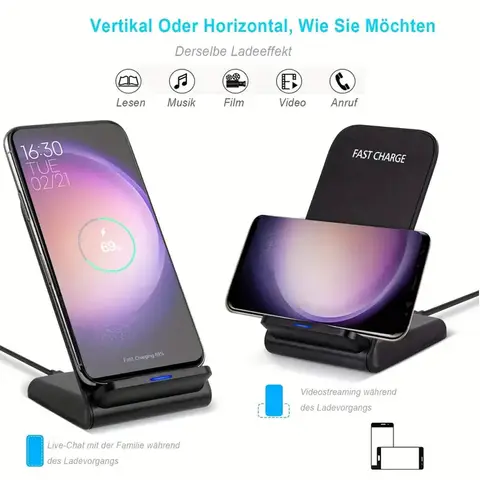 Sdbf21da2e2624c908f04fb123112d05c2_480x480q75 30W Fast Wireless Charger Stand Pad for iPhone 17-11/XR Samsung Galaxy S25/S26/S21/S20 Xiaomi Huawei & All Qi-enabled Phones (New) - Image 1