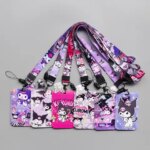 1 set Kuromi hard push fit card holder heat transfer printing student campus card lanyard work card meal card (New)