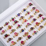 24Pcs Stainless Steel Rainbow Tourmaline Rings For Women and Men Mix Style Wedding Band Fashion Jewelry Gift Wholesale (New)