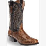Mens Snake-Print Cowboy Boots Embroidered Black Accents Low Heel Bold Western Style for Autumn/winter Casual Outings Looks (New)