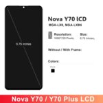 Huawei Nova Y70 LCD Display Touch Screen Digitizer Assembly Replacement Nova Y70Plus MGA-LX9 Display with Frame Tested (New)