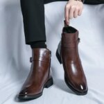 Mens High-top Boots Fashion Versatile Comfortable Chelsea Boots Classic Soft Zippered Shoes for Men Black Leather Shoes Sneaker (New)