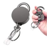 Retractable Pull Badge Reel Black Metal ID Lanyard Name Tag Card Badge Holder Reels Fashion Belt Key Ring Chain Clips (New)