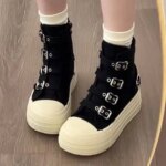 Women Platform Canvas Shoes Casual Outdoor Versatile Sneakers Buckle Design High Top Boots Fashion Zipper Shoes Female Botines (New)