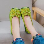 High Quality Retro Floral Ballet Flats Womens Shoes New Trend Loafers Ladies Genuine Leather Shoes Woman Sliders Soft Moccasin (New)