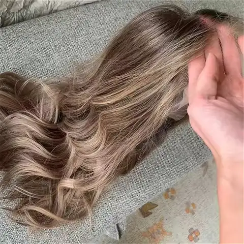 Sdff3005717884cd48cc14b10582374d65_480x480q75 Premium Fibre Luxury HD Lace Top Wig Dark Blonde Balayage Invisible Lace Front Wig 5%Human Hair Comfortable Jewish Wig for Women (New) - Image 1