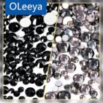 OLeeya Jet Black & Black Diamond SS2-SS60 Glass Non Hotfix Flatback Rhinestones For Nail Art Fabric Clothes DIY Jewelry Decor (New)