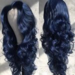 Dark Blue Long Body Wave Lace Frontal Wigs Synthetic 13X4 HD Midnight Blue Glueless High Quality Pre Plucked Cosplay For Women (New)