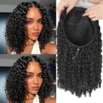 Burmese Curly Half Wig 250 Density Glueless 3 in 1 Human Hair Wigs with Drawstring Seamless Clip Beginner Friendly for Women (New)