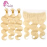 613 Blonde Body Wave Human Hair Bundles With 13x4 Lace Frontal 100g/Pc Double Weft Hair Extension Brazilian Virgin Hair Full End (New)