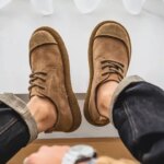 Cowhide mens shoes new cow leather mens casual cowhide shoes wide retro soft leather soft sole suede breathable shoes (New)
