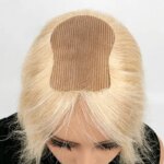 No Clip Blonde Human Hair Topper For Women With Airy Fringe Natural Hair Bangs Breathable 8x11cm Skin Base Topper Can Be Heated (New)