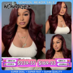 WOWANGEL Dark Burgundy 99J Red Human Hair Wigs Body Wave Pre Cut 13x6 HD Lace Frontal Glueless Wig For Women Pre Plucked Wear&Go (New)