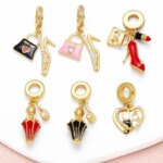OCESRIO Fashion Crystal Enamel High Heel Bag pendant for Necklace DIY Umbrella Brass Gold Plated Jewelry Making Supplies pdtb775 (New)