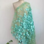Polyester light embroidery turquoise soft net gloss embroidered fabric garment dress accessories (New)