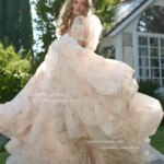 OLOEY Exquisite Pink Floral Evening Dress Garden Photoshoot Party Dress Puff Straps Tiered Layered Prom Gown Customized Party (New)