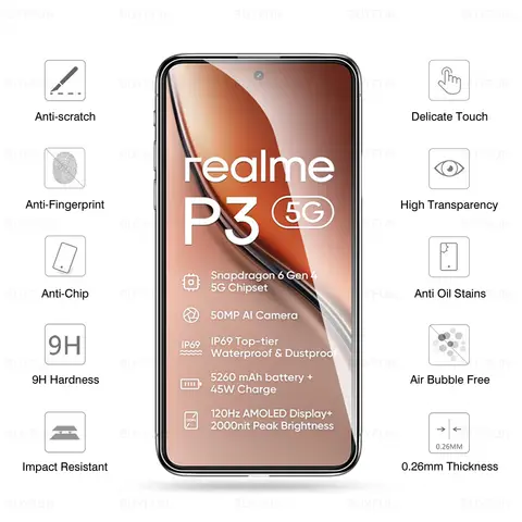Se6620380790f42af95295e596ac642aag_480x480q75 4Pcs Realme P3 5G RealmeP3 Screen Tempered Glass Phone Cover Realmy Realmi P 3 P3 3P Clear Full Cover Protective Glass 667 (New) - Image 1