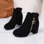 New autumn winter womens short boots with thick heel round toe simple comfortable temperament versatile womens shoes (New)
