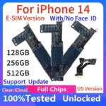 Unlocked For iPhone 14 Motherboard Logic Board EU/CN Clean ICloud E-SIM/SIM With Face ID Mainboard 512gb 256gb 128gb Placa (New)