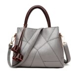 Hot Sale Cowhide Ladies Bags 2026 Women Flower Design Handbags Genuine Leather Tote Bag Patchwork Shoulder Crossbody Bags Gray (New)