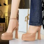 BIGTREE Shoes Platform High Heels 11.5 Cm Women Pumps Thick Heel Women Shoes Block Heels Patent Leather Heeled Sandals Summer (New)