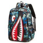 Cool shark mouth prints bagpack boy camouflage college bags unisex schoolbags waterproof backpacks student large capacity bags (New)