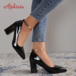 Aphixta Hot Sale Pumps Women Shoes Luxury Pearl Crystals Chain Buckle Strap 7cm Chunky Heel Parent-child Students Big Size 30-46 (New)