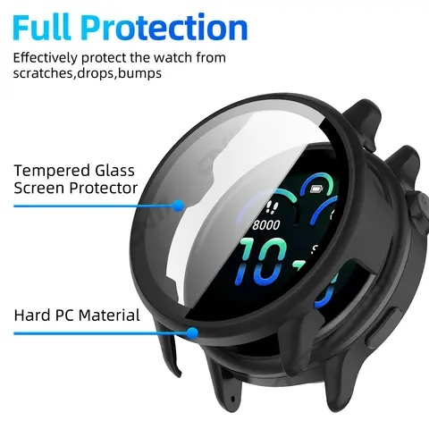 Se9d34a5d46934779b00b754103238262K_480x480q75 Glass+Case Garmin VivoActive 6 Tempered Glass Screen Protector & Hard PC Protective Bumper Vivo Active 6 Accessories (New) - Image 1