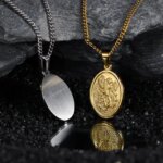 316L Stainless Steel Gold Plated St Michael Pendant Men Catholic Religious Jewelry Saint Michael Necklace For Women (New)