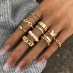 10 Pcs/Set Retro Originality Imitation Pearl Arthrosis Rings Butterfly Rings Sets for Women Personalized Daily Party Jewelry (New)