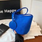 Solid Color Women Suede Shoulder Bucket Bags Large Capacity Versatile Ladies Underarm Tote Casual Female Phone Handbags Purse (New)