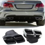 For 2014-2016 Mercedes-Benz E63S Tailpipe W212 Exhaust Square Muffler Black Tip Exhaust Header (New)