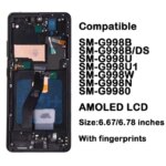100% Test AMOLED Samsung S21 Ultra 5G G998 G998U Display Touch Screen Digitizer Samsung S21Ultra G998B LCD With Frame (New)