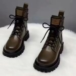Womens Ankle Boots High Quality Casual Soft Leather Boot Plush Warm Winter Boots Fashion Motorcycle Boots Lace Up Platform Boot (New)