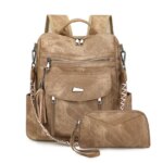 Ladies Daypacks Fashion Backpacks Women Big Travel Bag pack Large School Bags Girls Solid Color Leather Rucksacks Female Wallet (New)