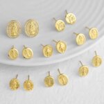 FLOLA Minimalist Round Crystal Virgin Mary Earrings for Women Gold Plated Guadalupe Ear Studs Amulet Jewelry Gifts ersa278 (New)