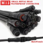 5/20 M12 Small Metal Head Black Waterproof IP68 2 3 4 5 6 8Pin Cable Wire Plug LED Strips Male and Female 20cm Connector Bangladesh (New)