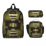 3Pcs Backrooms 2026 Backpack Set for Girls Boys Pen Bags Bookbag Sets with Lunch Box For Primary School Students Knapsack (New)