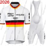 FDJ United Suez 2026 Germany Cycling Jersey Set Summer European Clothing Suit Mens Shorts Sleeve MTB Bike Road Shorts Bib (New)