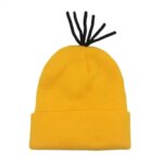Yellow Knitted Beanies Ear Protection Acrylic Material Winter Beanies Hat Cold Proof Windproof Cartoon Beanies for Women Men (New)