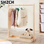 Solid Wood Pet Wardrobe Organizer Floor Standing Garment Rack Dog/Cat Clothes Storage Stand - Modern Home Furniture with Wheels (New)